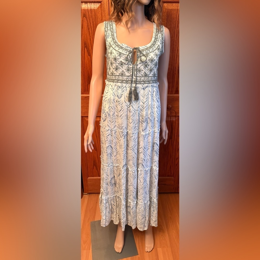 NWT Natura Women’s Size Small Maxi Bohemian Style Dress Green & Blue Sleeveless